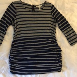 Fitted navy and gray striped maternity top